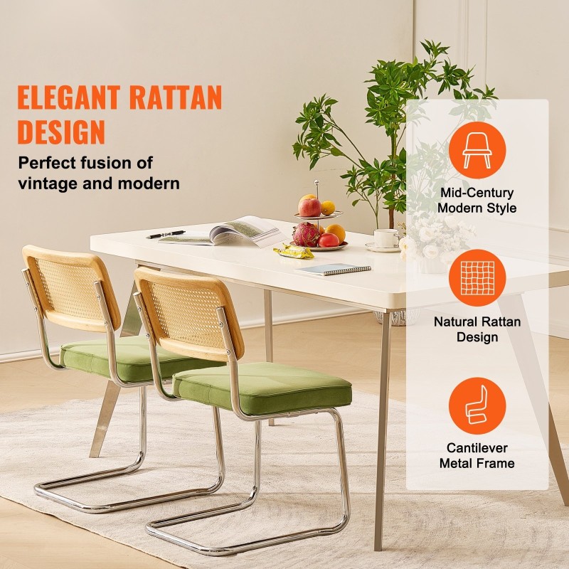 Rottinkituolit 2 kpl muovirottinki samettiverhoillut vihreät metalliset kelkkarungot