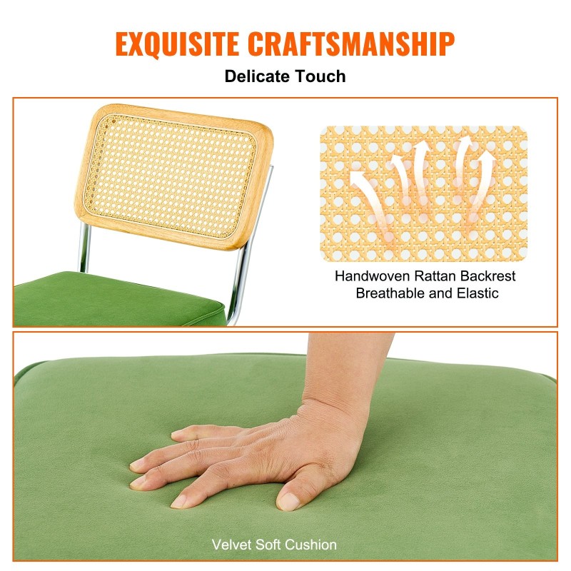 Rottinkituolit 2 kpl muovirottinki samettiverhoillut vihreät metalliset kelkkarungot