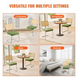 Rottinkituolit 2 kpl muovirottinki samettiverhoillut vihreät metalliset kelkkarungot