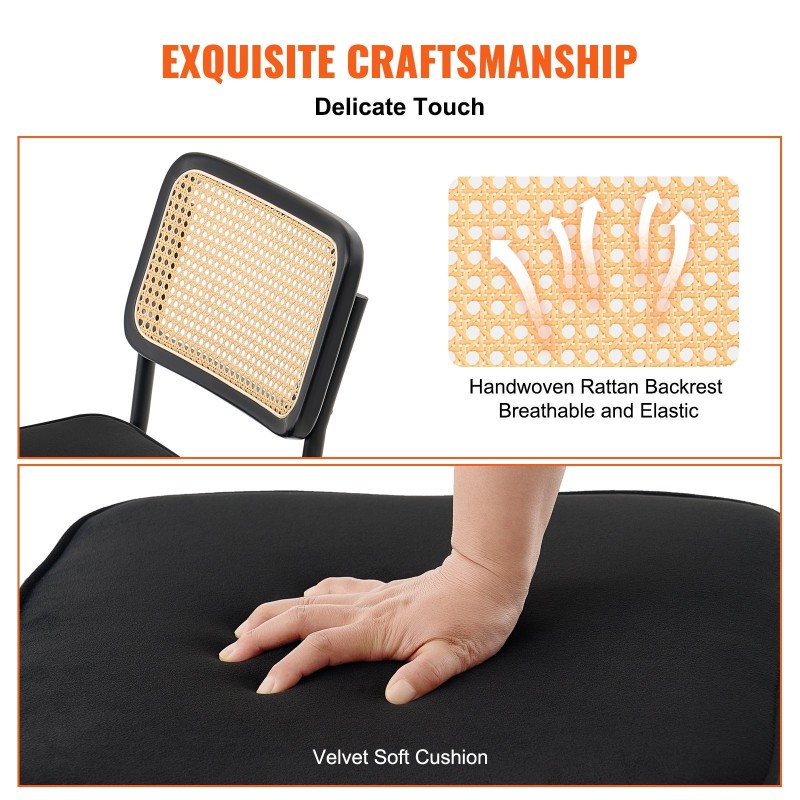 Rottinkituolisetti 2 kpl samettiverhoiltu istuin rottinkiselkänojalla metallinen kantileverrunko