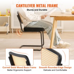 Rottinkituolisetti 2 kpl samettiverhoiltu istuin rottinkiselkänojalla metallinen kantileverrunko