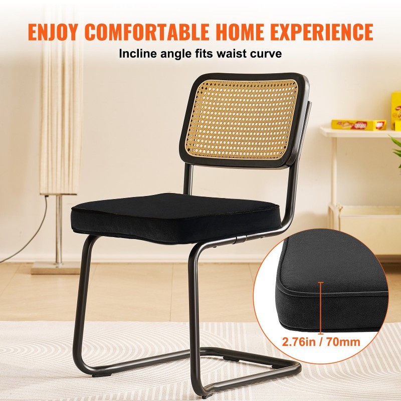 Rottinkituolisetti 2 kpl samettiverhoiltu istuin rottinkiselkänojalla metallinen kantileverrunko