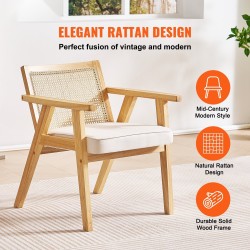 Rottinkituoli PE-rottinkisellä selkänojalla pehmustettu istuin käsinojalla massiivipuurunko ruokailuun ja olohuoneeseen