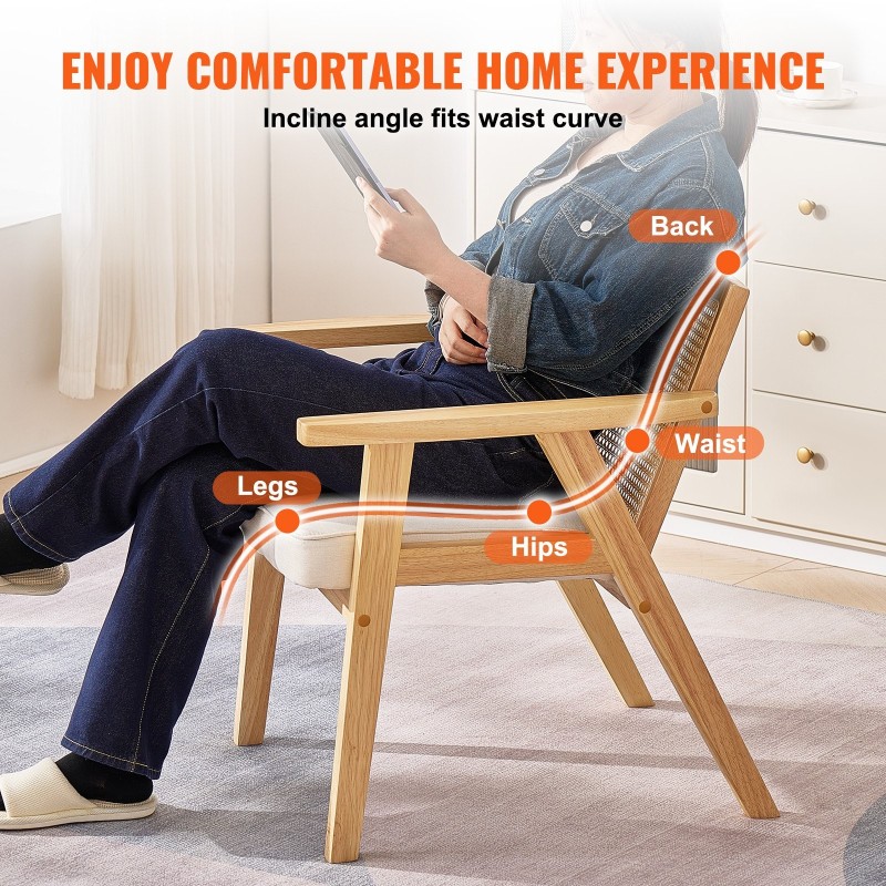 Rottinkituoli PE-rottinkisellä selkänojalla pehmustettu istuin käsinojalla massiivipuurunko ruokailuun ja olohuoneeseen