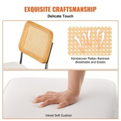 Rottinkinojatuolit 2 kpl pehmustettu samettinen istuin rottinkiselkänoja taivutettu metallirunko