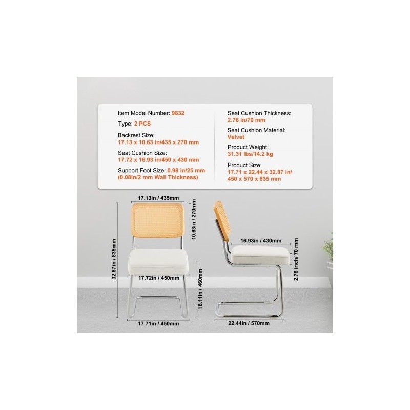 Rottinkinojatuolit 2 kpl pehmustettu samettinen istuin rottinkiselkänoja taivutettu metallirunko