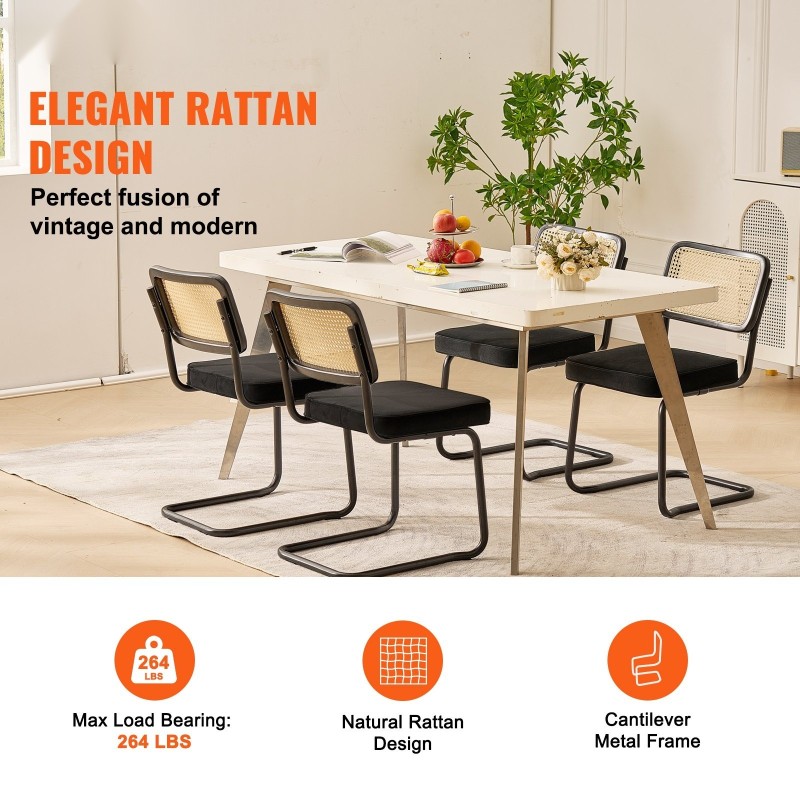 Ruokapöydän tuolit rottinkiselkänojaiset samettipäällysteiset metallirungoilla 4 kpl