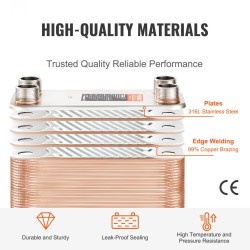 Juotettu levylämmönvaihdin 127x305 mm 50 levyä 304 ja 316 ruostumaton teräs lattialämmitykseen