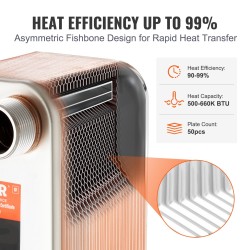 Juotettu levylämmönvaihdin 127x305 mm 50 levyä 304 ja 316 ruostumaton teräs lattialämmitykseen