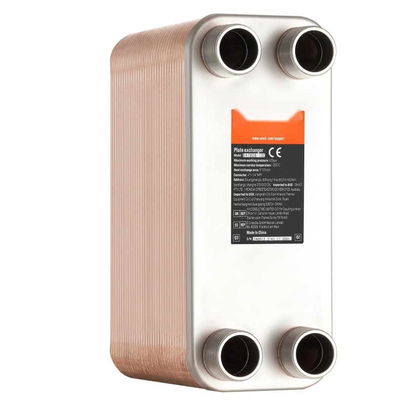Juotettu levylämmönvaihdin 127x305 mm 80 levyä ruostumatonta terästä kuparijuotos