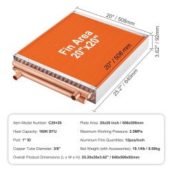 Lämmönvaihdin veden ja ilman lämmönsiirtoon 50,8 x 50,8 cm kupariputkilla 3-rivinen