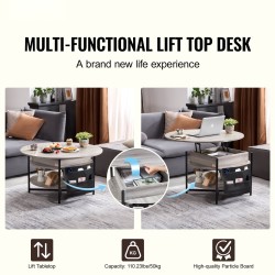 Nostokannellinen pyöreä sohvapöytä lastulevy ja teräsrunko halkaisija 90 cm tummanharmaa