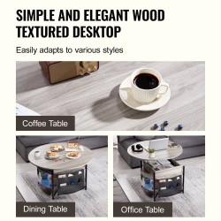 Nostokannellinen pyöreä sohvapöytä lastulevy ja teräsrunko halkaisija 90 cm tummanharmaa