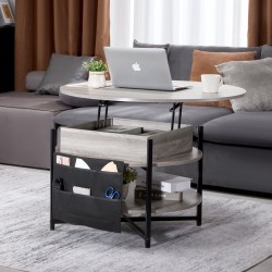 Nostokannellinen pyöreä sohvapöytä lastulevy ja teräsrunko halkaisija 90 cm tummanharmaa