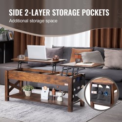 Sohvapöytä nostettava teräsrunko lastulevy 1200 mm ruskea säilytyksellä