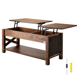 Sohvapöytä nostettava teräsrunko lastulevy 1200 mm ruskea säilytyksellä