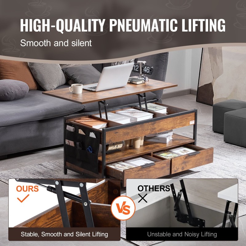 Nostettava sohvapöytä lastulevy teräsrunko 100 x 49 cm ruskea USB-portit värivalo