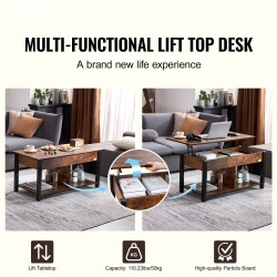 Nostettava sohvapöytä lastulevy ja teräsrunko 106×50×49 cm ruskea säilytystilalla