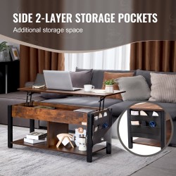 Nostettava sohvapöytä lastulevy ja teräsrunko 106×50×49 cm ruskea säilytystilalla