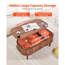 Nostettava ovaali sohvapöytä 1000 mm pähkinä massiivipuiset jalat piilotetuilla lokerolla