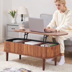 Nostettava ovaali sohvapöytä 1000 mm pähkinä massiivipuiset jalat piilotetuilla lokerolla