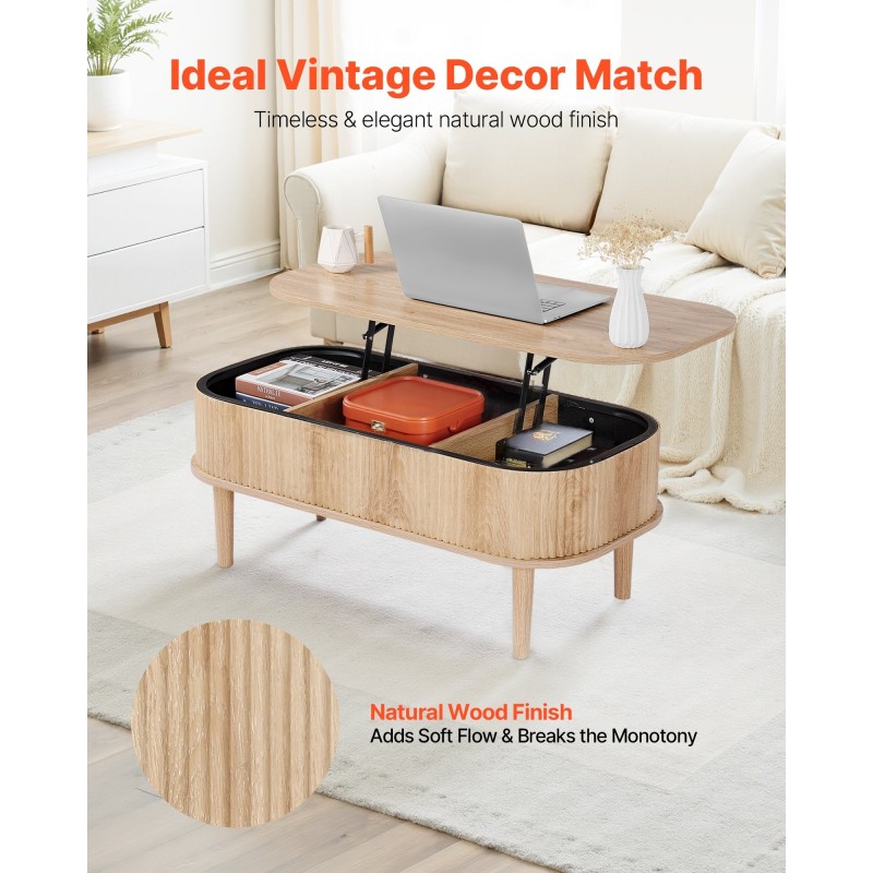 Nostokannellinen sohvapöytä 1000 mm soikea 3 piilotettua lokeroa MDF mänty tammi