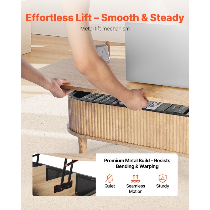 Nostokannellinen sohvapöytä 1000 mm soikea 3 piilotettua lokeroa MDF mänty tammi