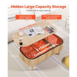 Nostokannellinen sohvapöytä 1000 mm soikea 3 piilotettua lokeroa MDF mänty tammi