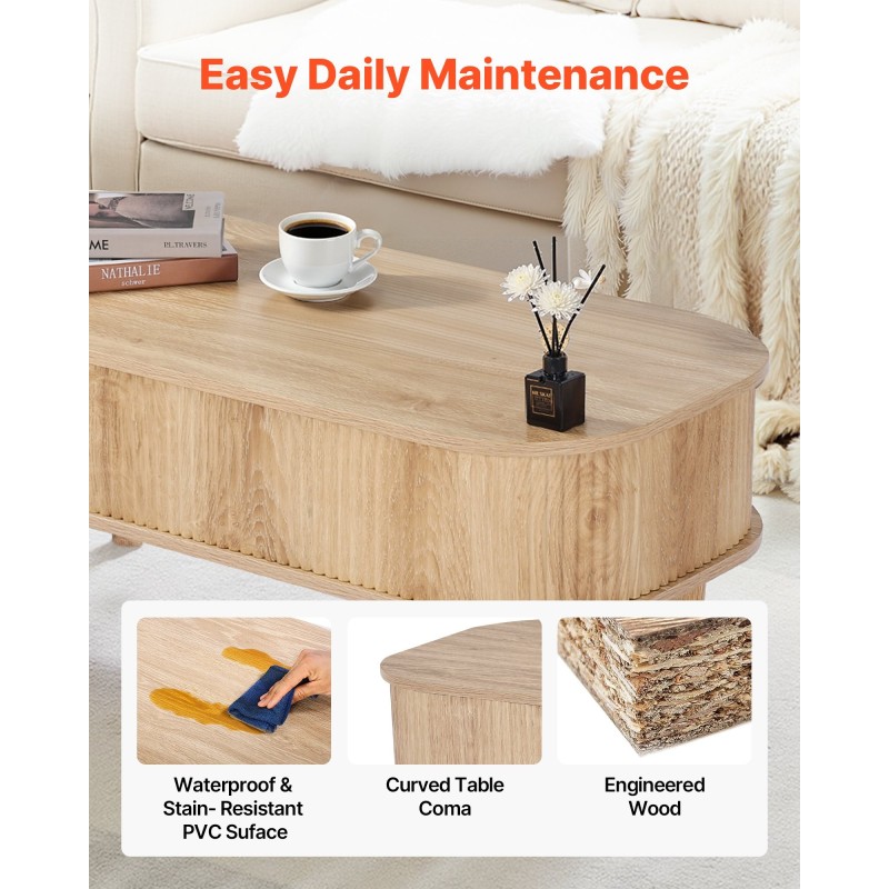 Nostokannellinen sohvapöytä 1000 mm soikea 3 piilotettua lokeroa MDF mänty tammi