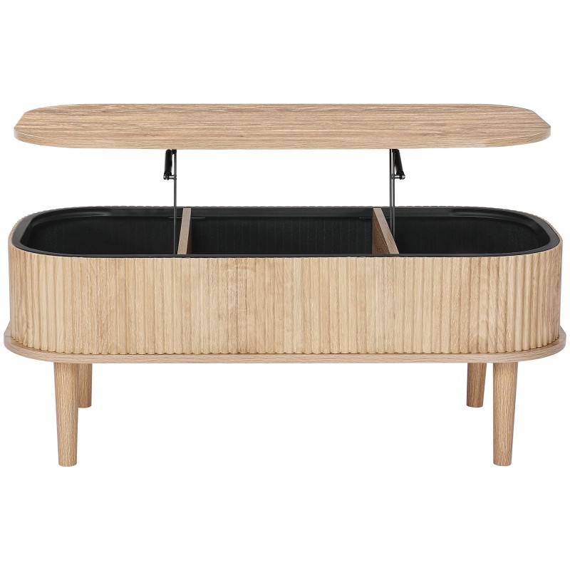 Nostokannellinen sohvapöytä 1000 mm soikea 3 piilotettua lokeroa MDF mänty tammi