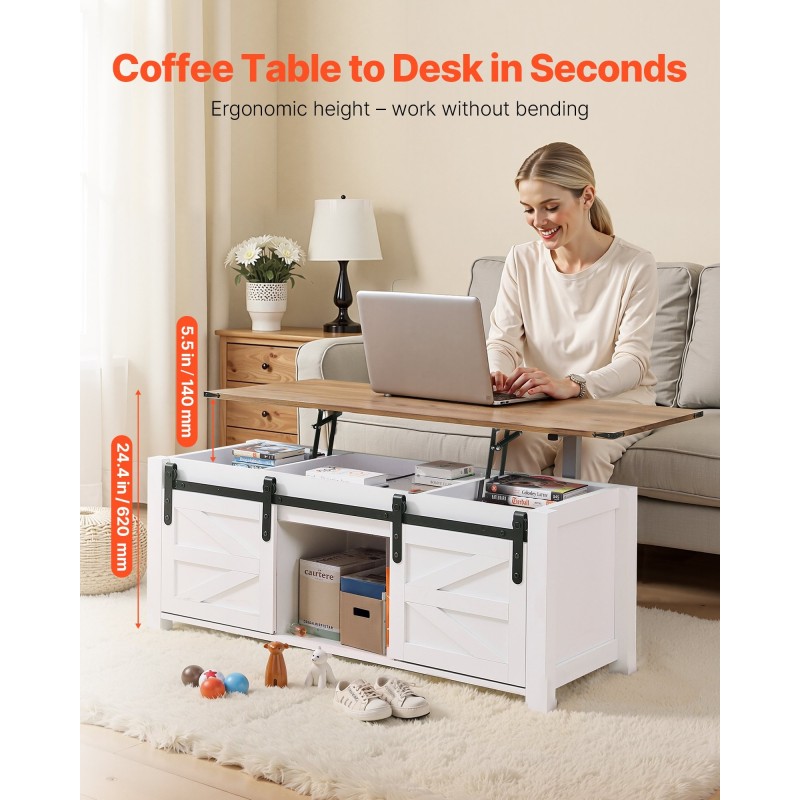 Nostokannellinen sohvapöytä lastulevy 1200 mm valkoinen säilytystilalla