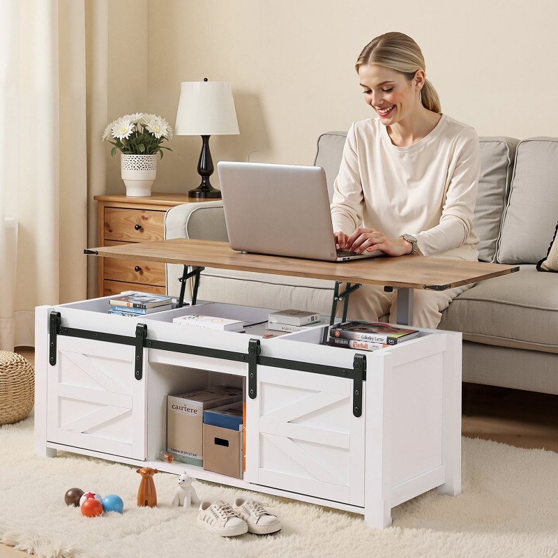 Nostokannellinen sohvapöytä lastulevy 1200 mm valkoinen säilytystilalla