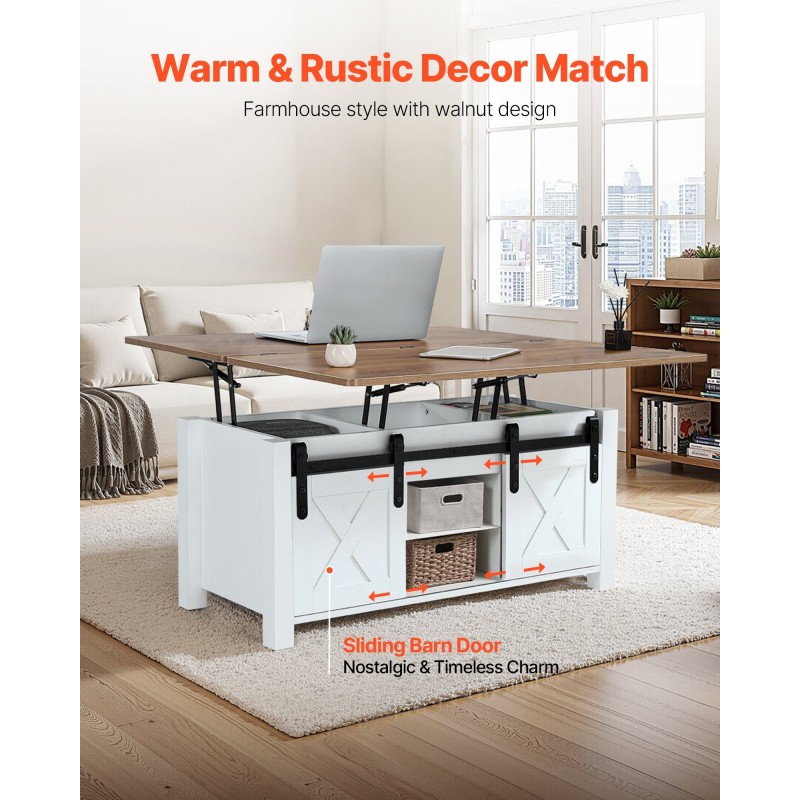 Nostokannellinen sohvapöytä 1000 mm lastulevy MDF piilotettu säilytyslokero valkoinen rustiikkiruskea