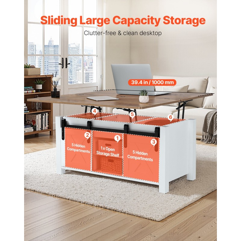 Nostokannellinen sohvapöytä 1000 mm lastulevy MDF piilotettu säilytyslokero valkoinen rustiikkiruskea