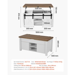 Nostokannellinen sohvapöytä 1000 mm lastulevy MDF piilotettu säilytyslokero valkoinen rustiikkiruskea
