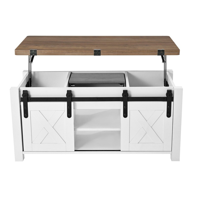 Nostokannellinen sohvapöytä 1000 mm lastulevy MDF piilotettu säilytyslokero valkoinen rustiikkiruskea