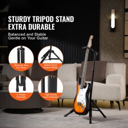 Kitarateline kolmijalkainen lattialla seisova taittuva korkeussäädettävä 900–1200 mm sopii kitaroille