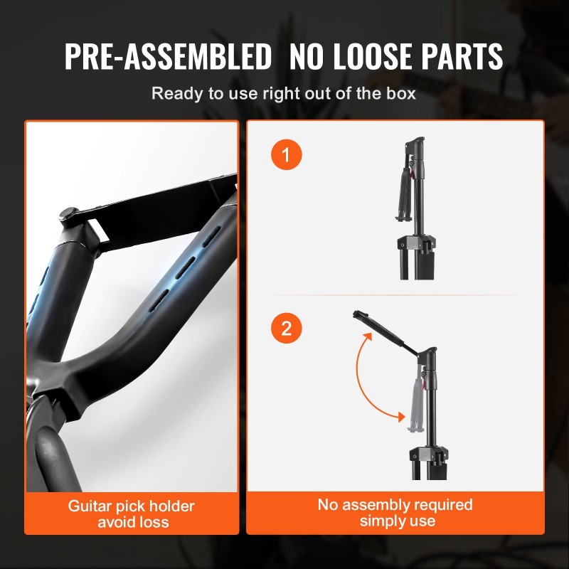 Kitarateline kolmijalkainen lattialla seisova taittuva korkeussäädettävä 900–1200 mm sopii kitaroille