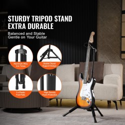 Lattiamallinen kolmijalkainen kitarateline säädettävä korkeus 900–1200 mm taittuva pehmustetut kosketuspinnat