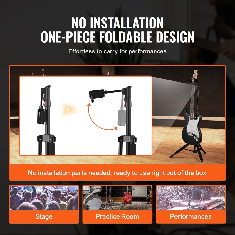 Lattiamallinen kolmijalkainen kitarateline säädettävä korkeus 900–1200 mm taittuva pehmustetut kosketuspinnat