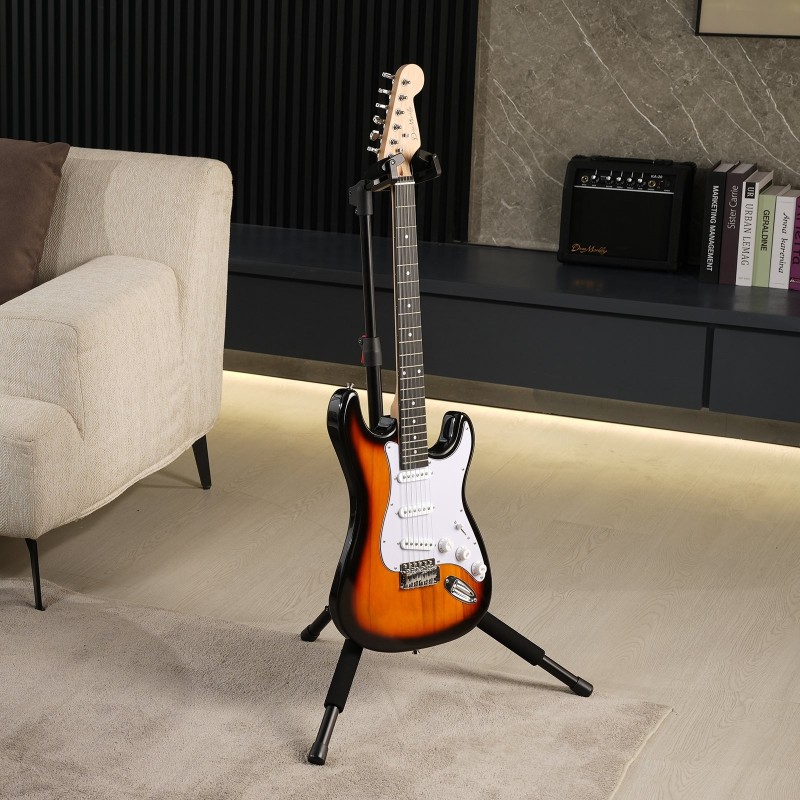 Lattiamallinen kolmijalkainen kitarateline säädettävä korkeus 900–1200 mm taittuva pehmustetut kosketuspinnat