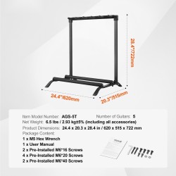 Lattialla seisova 5-paikkainen kitarateline rautaputkilla vaahtomuovipehmusteella kumipäällysteisellä jalustalla taitettava