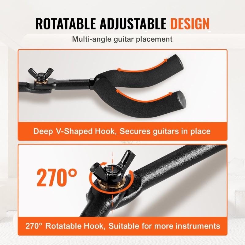 Seinäkiinnitteinen kitarateline viidelle kitaralle alumiinipaneelit vaahtomuovipehmuste akustisille sähkökitaroille ja bassolle