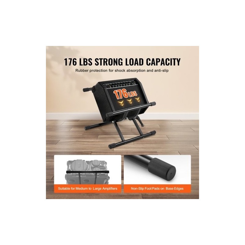 Kitaravahvistinteline teräsrakenteinen 79,83 kg kantokyky säädettävä 125–505 mm taittuva kumijalat