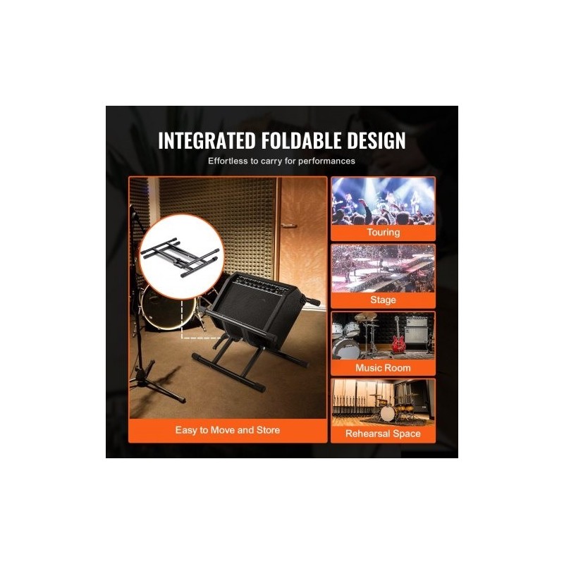 Kitaravahvistinteline teräsrakenteinen 79,83 kg kantokyky säädettävä 125–505 mm taittuva kumijalat