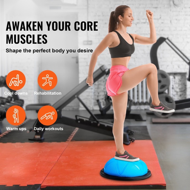 Puolikaaren tasapainopallo muovinen 23-tuumainen teksturoitu 300 kg sininen pumpulla