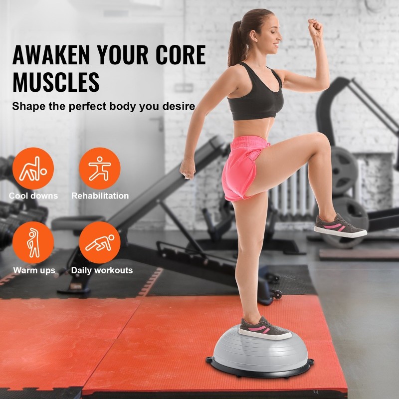 Puolipalloinen tasapainotraineri PVC 620x215 mm 300 kg harmaa vastuskuminauhat ja pumppu