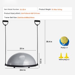 Puolipalloinen tasapainotraineri PVC 620x215 mm 300 kg harmaa vastuskuminauhat ja pumppu