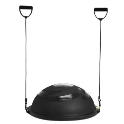 Puolikupolimallinen tasapainopallo PVC pinta 660 mm 680 kg musta vastusnauhoilla jalkapumpulla