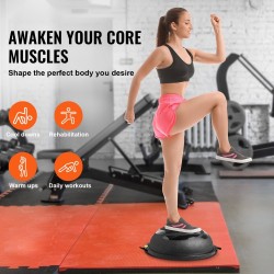 Puolikupolimallinen tasapainopallo PVC pinta 660 mm 680 kg musta vastusnauhoilla jalkapumpulla